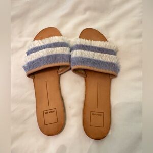 Women's Dolce Vita Blue and White Fringe Slide Sandals